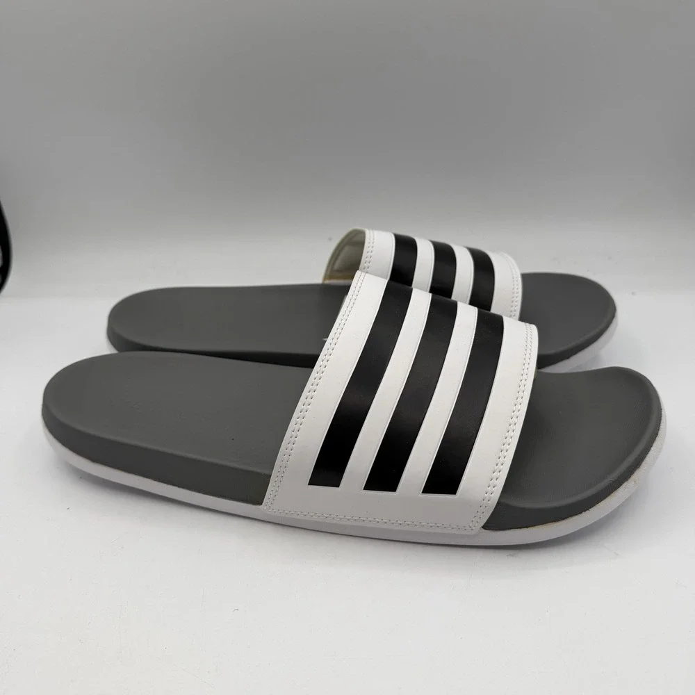 Adidas Adilette Comfort‎ Slide Mens 13 Womens 14 White Grey Beach Sandals GZ5895